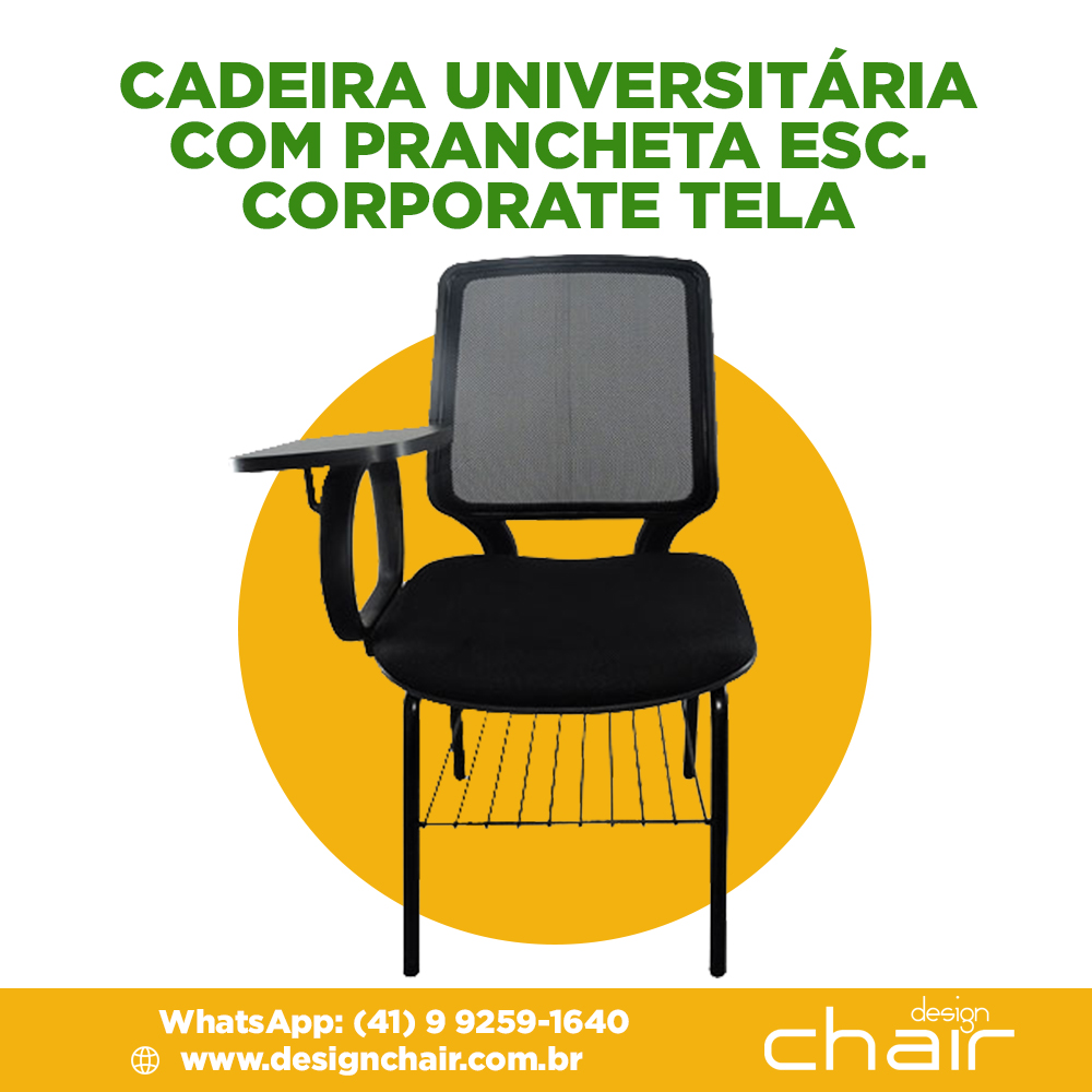 Cadeira Universitária com prancheta escamoteável Corporate Tela 